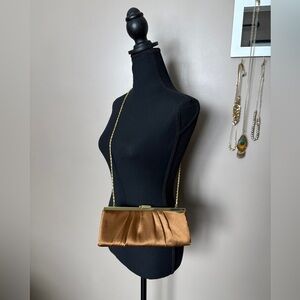 GUNNE SAX 90s vintage bronze satin purse gold chain clutch crossbody party prom
